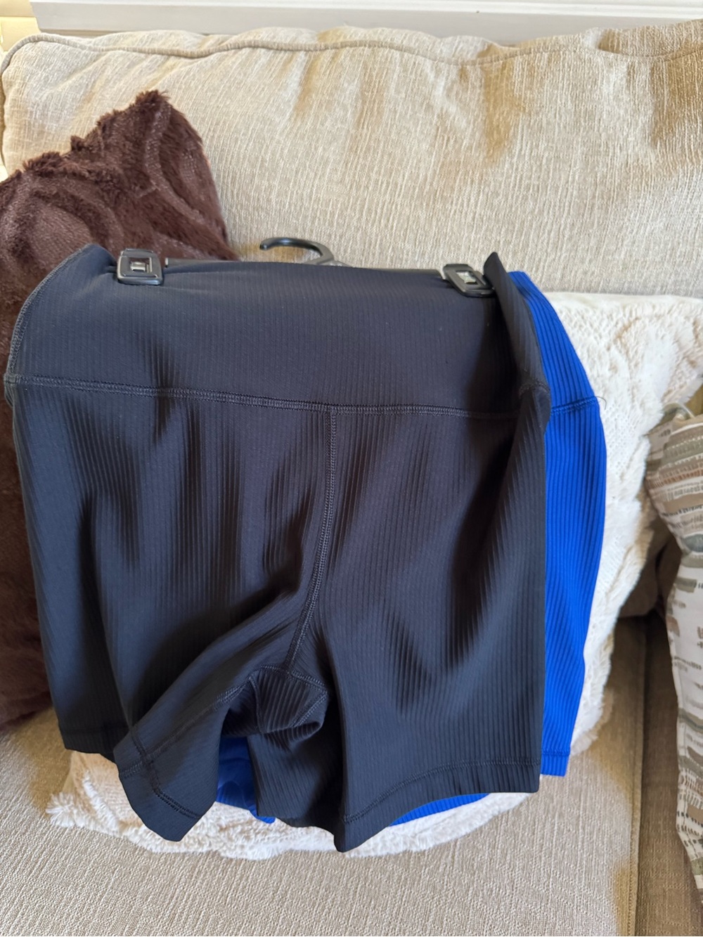 90 Degree By Reflex Ribbed High-Waist Bike Shorts — Black & Blue - Picture 5 of 6